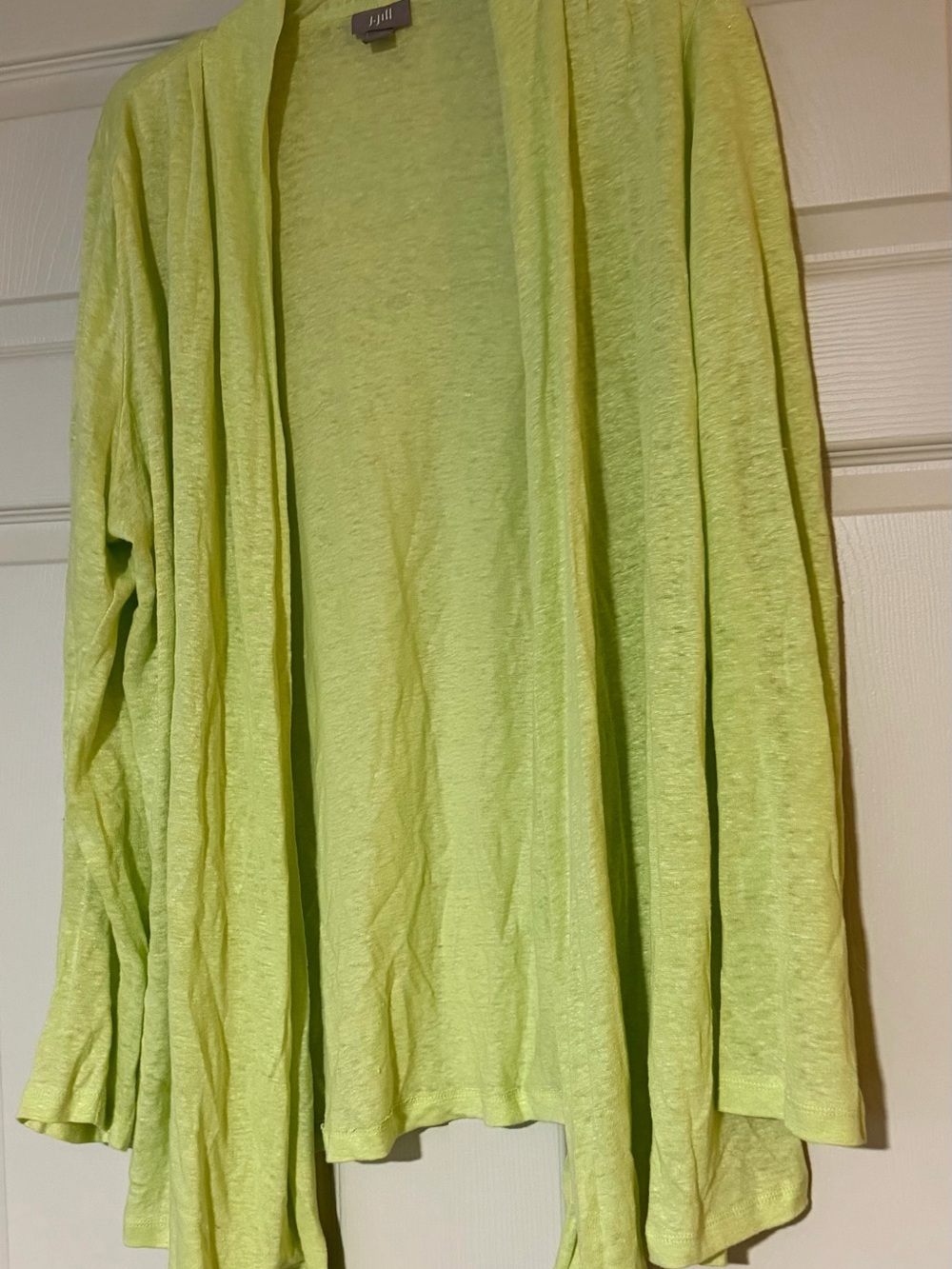 J. Jill 100% linen lime green open front cardigan sweater size large lightweight - Picture 3 of 11